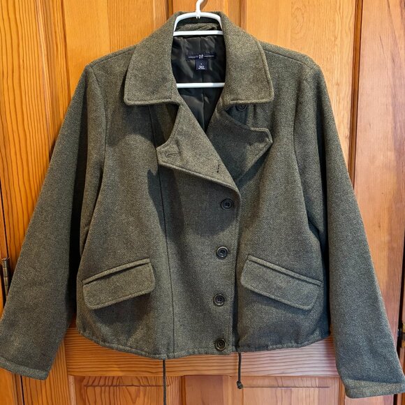 Gap Women's 100% Wool Olive Green Tweed Jacket, Size: L - Picture 3 of 16